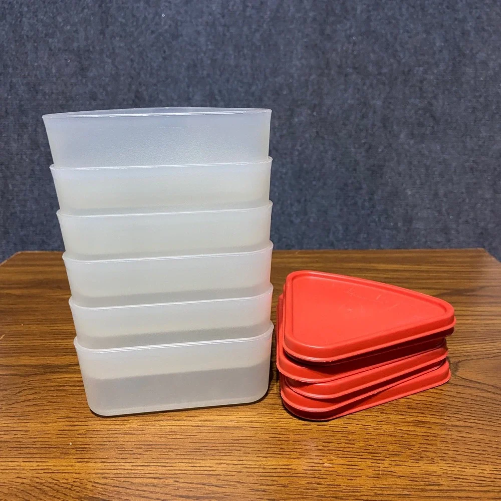 Tupperware‎ Vintage Pie Slice Cake Wedge Keepers Set of 6 Red Lids 1799 1800 USA
